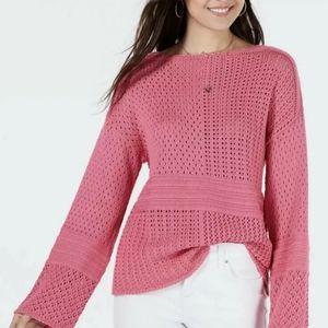 NWT STYLE & CO Pink Patchwork Sweater  Medium